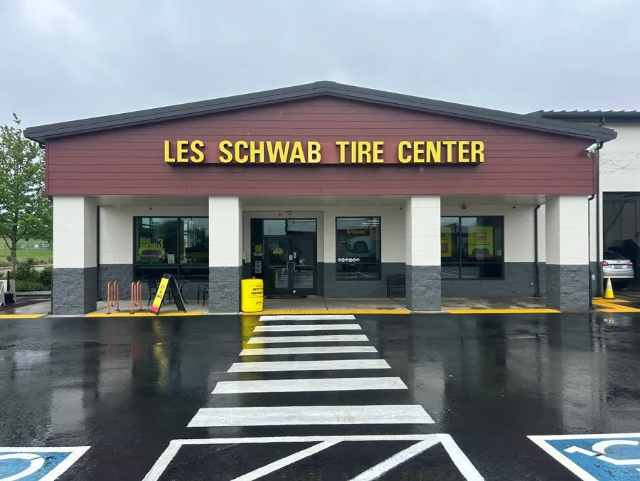 Les Schwab Tire Center storefront with professionally cleaned windows